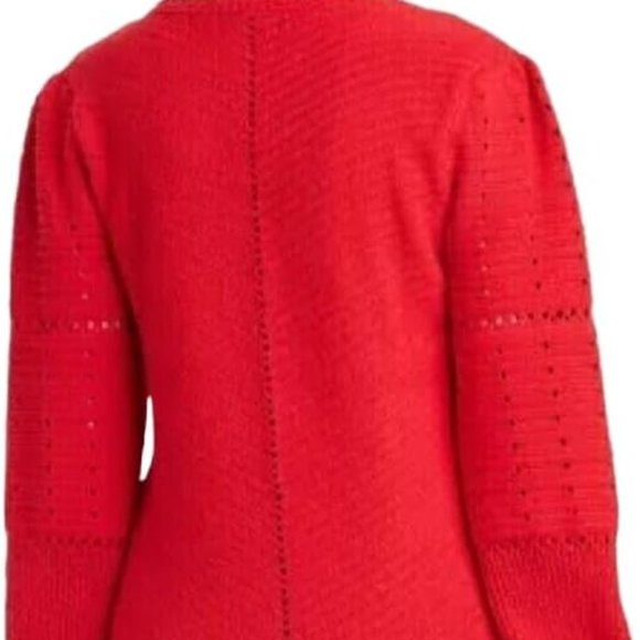Knox Rose Women's Plus Size Crewneck Pointelle Sweater CHERRY RED Size 2X - Picture 3 of 3